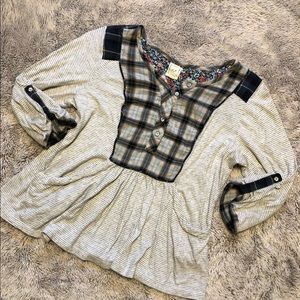 Anthropologie 1.9 One Sept Plaid Striped Henley